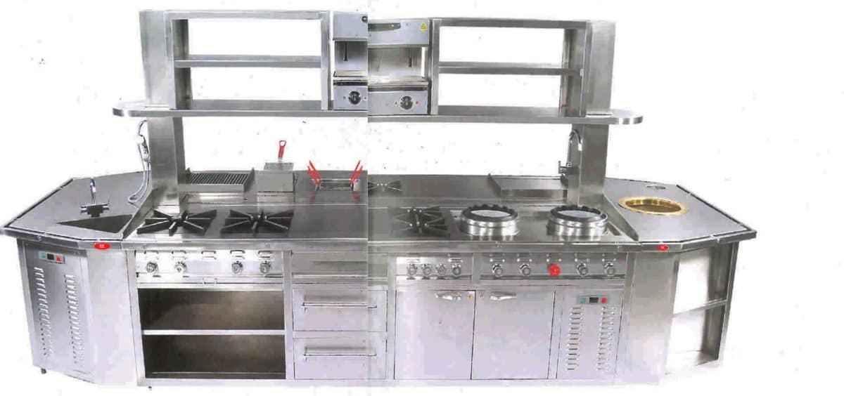 Island kitchen unit in stainless steel